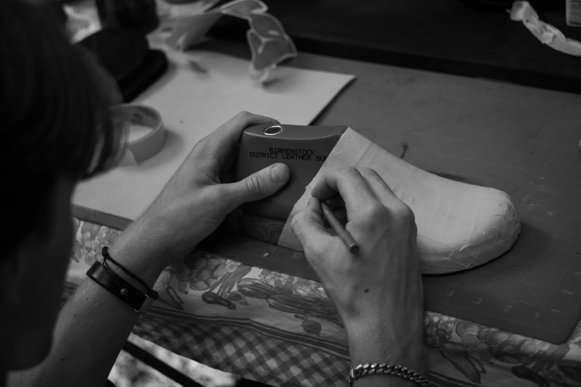 Cutting Tape on Birkenstock Last